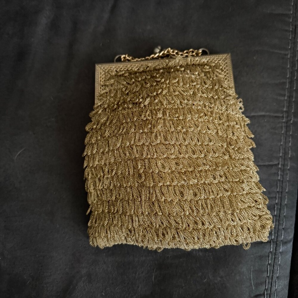 Delill Vintage Gold Evening Bag With Chain Strap & Snap Closure